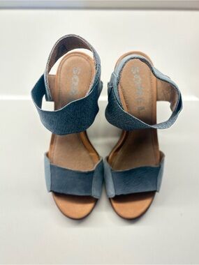 Sorel Women's Denim-Style Blue Open-Toe Sandals with Ankle Strap